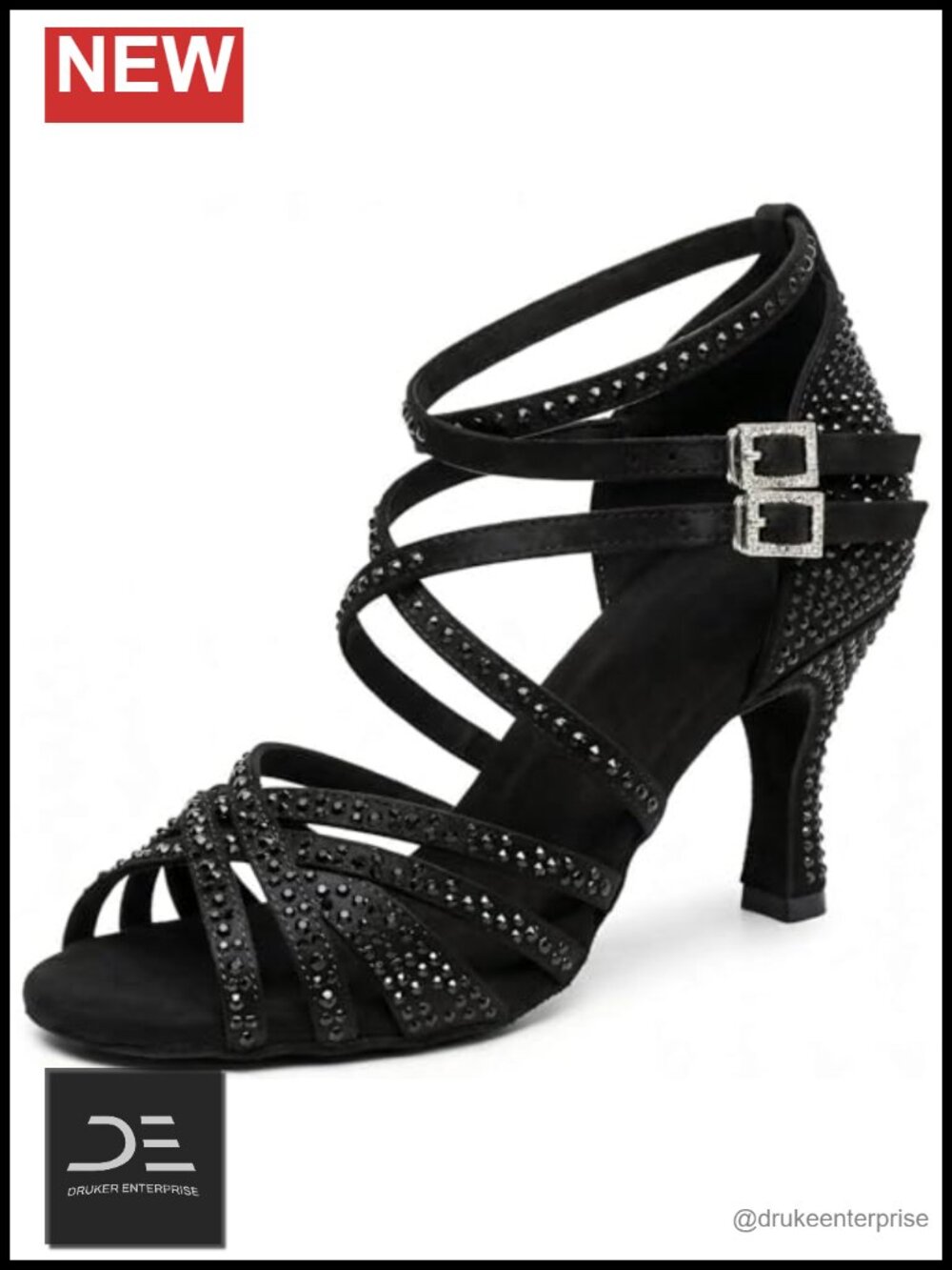 Women's Rhinestone Latin Dance Shoes 3" Heel Satin Salsa Ballroom Performance